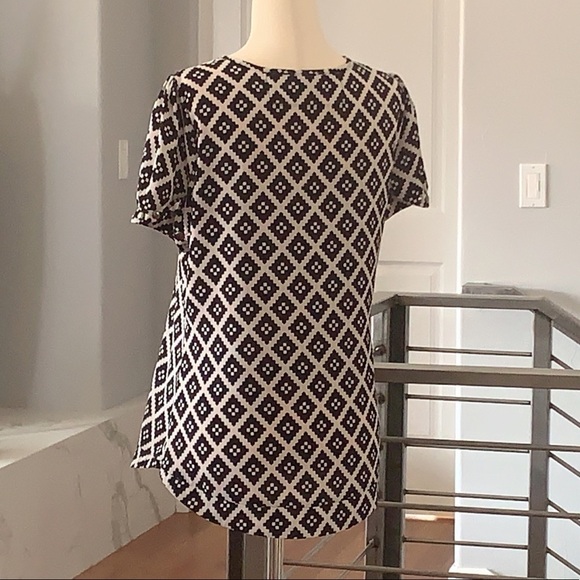 41 Hawthorne Blue White Geometric Print Short Sleeve Blouse Women's Small - Picture 4 of 7